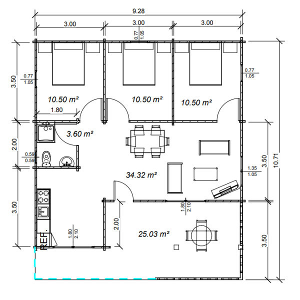 Plano 1 Casa de Madera Kristy 2020