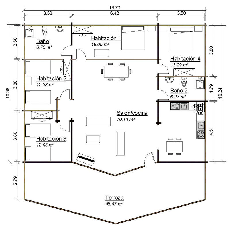 Plano 1 Casa de Madera Moderna II